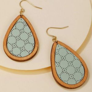 Wooden Blue Water Drop Earrings